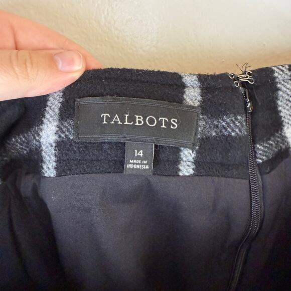 Talbots Women's Wool Blend Pencil Black White Plaid Windowpane Skirt Plus Sz 14 - Picture 2 of 5